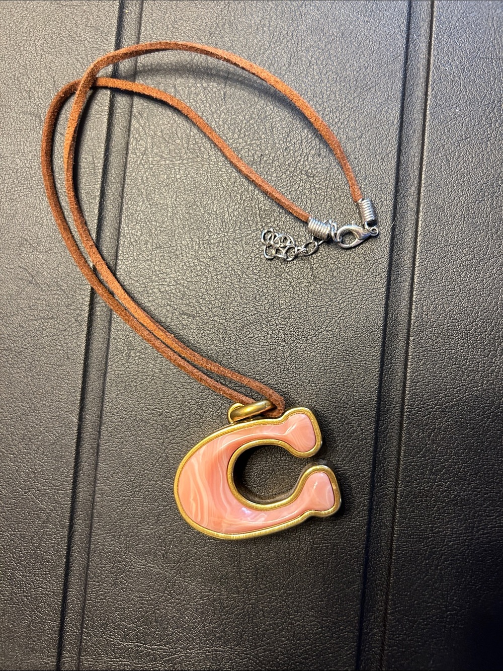 Coach Hard-to-Find, Marbled Stone, Bag Charm on a Suede Necklace